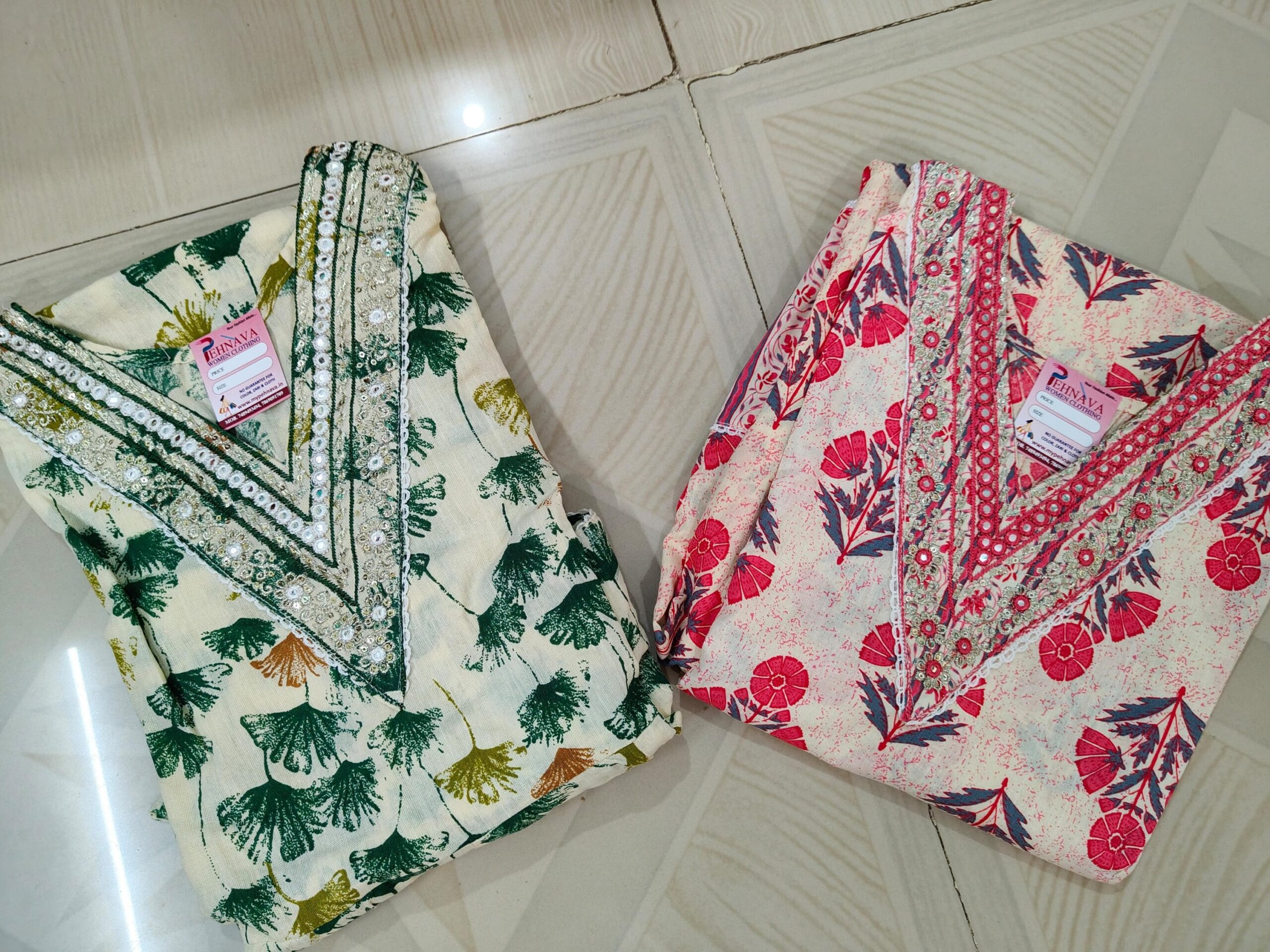 Designer cotton green anarkali 3 pc set - Image 4