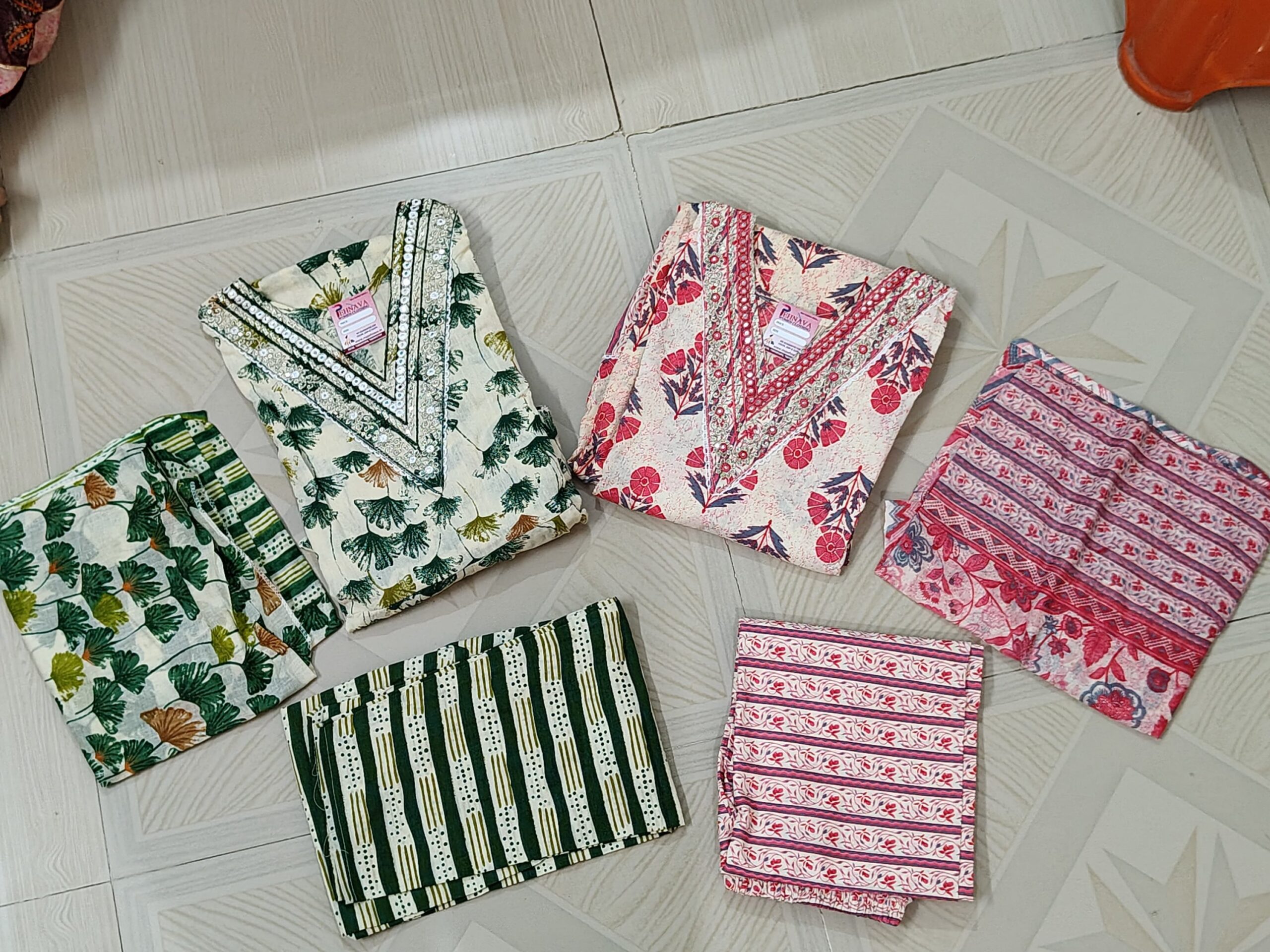 Designer cotton green anarkali 3 pc set - Image 2