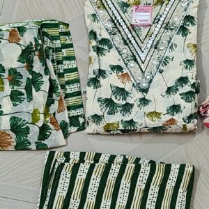 Designer cotton green anarkali 3 pc set