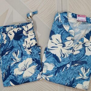 blue floral long coat set