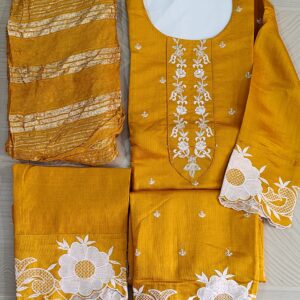 Trendy Flower Embroidery With Zari Duppata Set