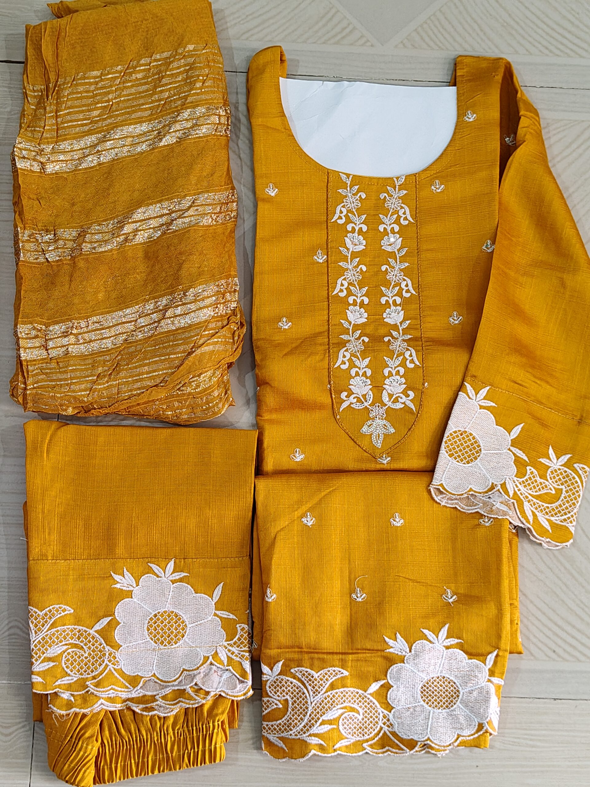 Trendy Flower Embroidery With Zari Duppata Set