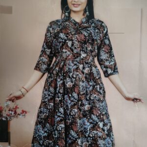 rayon printed hand work kurta with belt