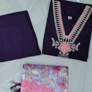 embroidery 3 pc set with prainted duppata